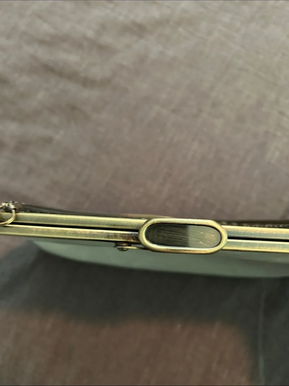 HOBO Pale Gray Leather Frame Clutch with Brass Chain - Picture 7 of 9
